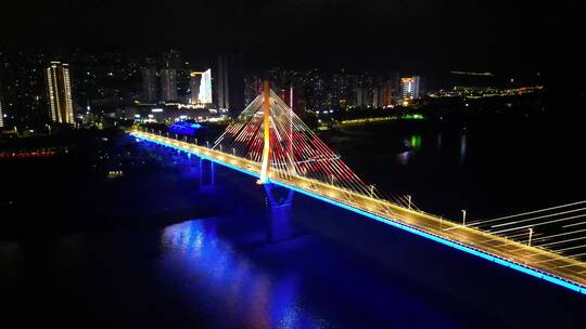 重庆云阳长江大桥城市夜景航拍