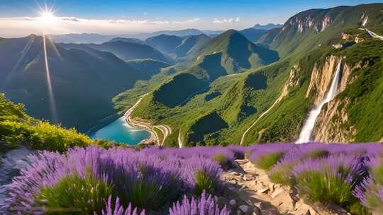 山间薰衣草自然风光全景