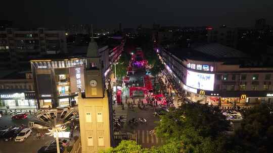 福建省厦门市同安区钟楼商业步行街夜景航拍