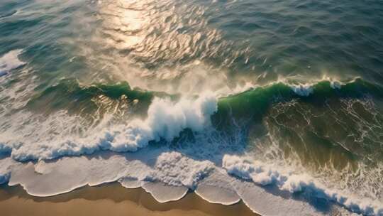 航拍海浪拍打沙滩画面