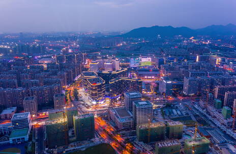 航拍延时夜景杭州西湖文化广场环球中心