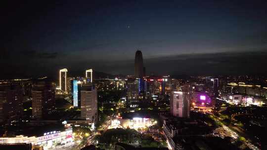 浙江台州城市夜幕降临夜景灯光航拍