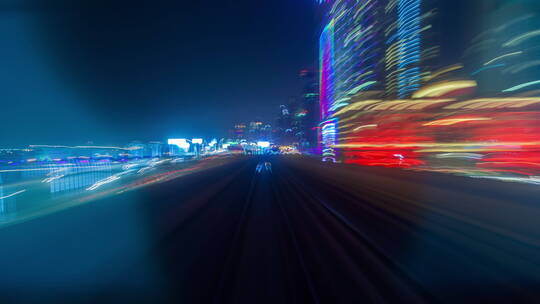 城市夜景城市延时光影穿梭速度穿过城市交通