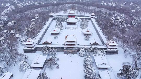 辽宁沈阳北陵公园清昭陵大雪中古建筑航拍