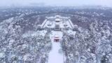 辽宁沈阳北陵公园清昭陵大雪中古建筑航拍高清在线视频素材下载