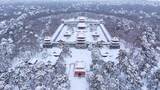 辽宁沈阳北陵公园清昭陵大雪中古建筑航拍高清在线视频素材下载