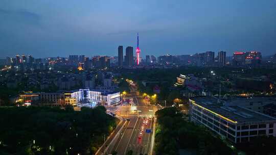 航拍徐州电视塔夜景和平路中山南路徐州旅游