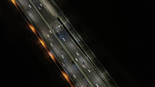 武汉航拍红庙夜景俯视立交桥车来往大桥