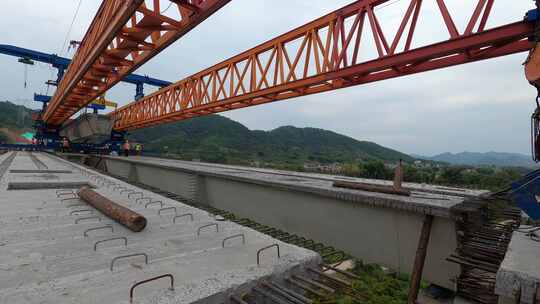 高速公路桥梁箱梁架设延时视频素材模板下载