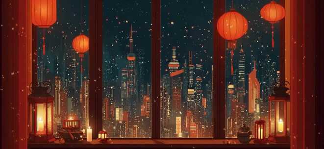 喜庆过年万家灯火背景