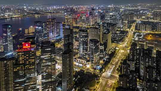 4K航拍杭州钱江新城夜景延时