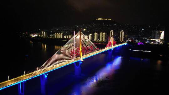 重庆云阳长江大桥城市夜景航拍