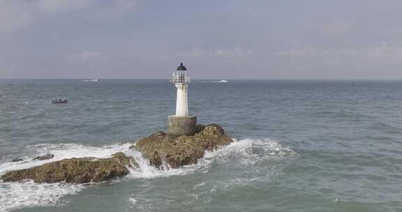 青岛航拍大海灯塔天空海岸