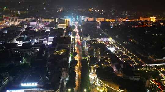 广西桂林城市夜景灯光交通航拍