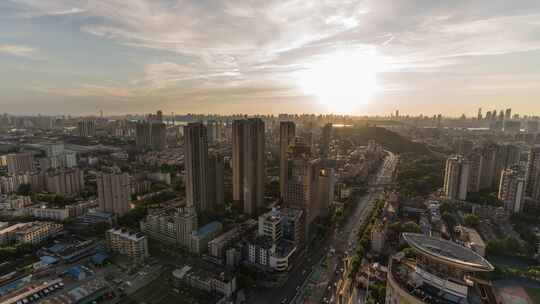 湖北武汉城市中心区日转夜延时