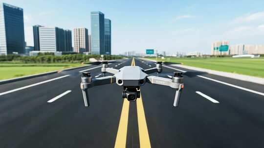 公路上空飞行的无人机