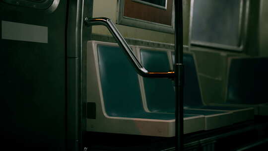 带金属扶手的绿色地铁车