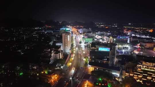 航拍桂林夜景灯光交通