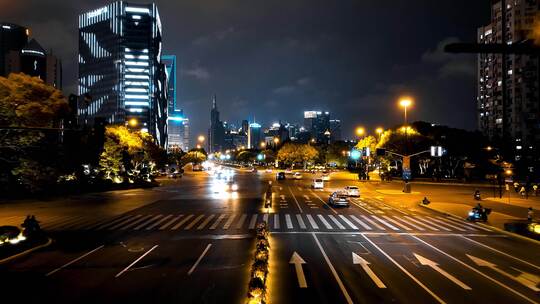 上海浦东世纪大道夜景航拍