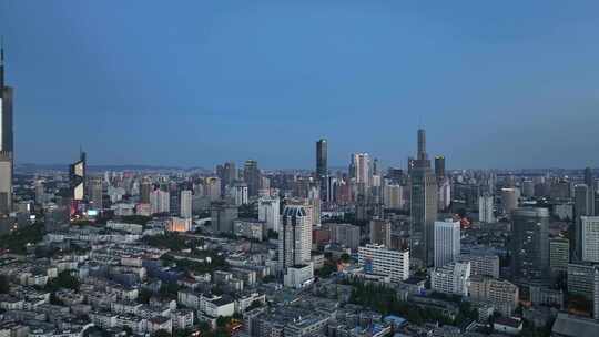 南京鼓楼区南京城市大景紫峰大厦夜景航拍