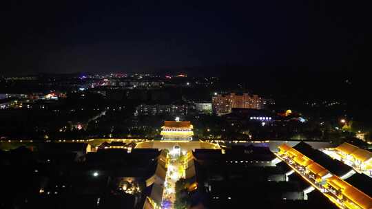 航拍山东潍坊青州古城夜景