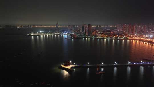 青岛海滨 栈桥 老城区 夜景航拍