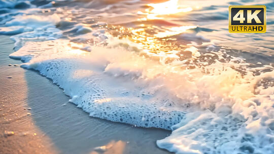 海浪浪花拍打扑向海岸岸边逆光特写