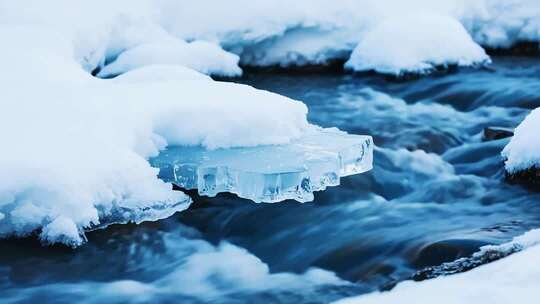 冬季河流冰雪融化景象