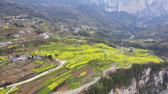 湖北恩施5A景区大峡谷绝壁花海航拍