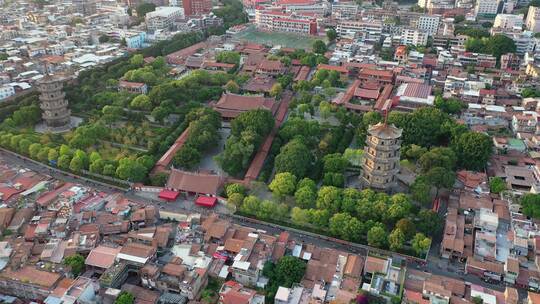 泉州航拍东西塔开元寺闽南建筑西街旅游景点