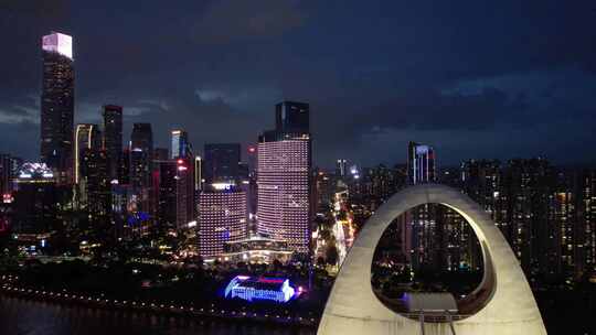 广东省广州市珠江夜景猎德大桥航拍风光4k