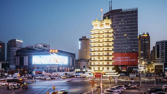 郑州二七广场夜景杜比视界延时摄影视频素材模板下载