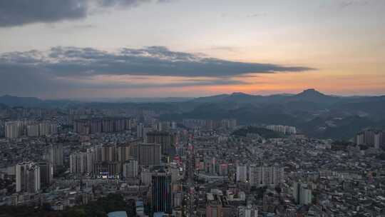 贵州凯里城市晚霞夜幕降临航拍延时