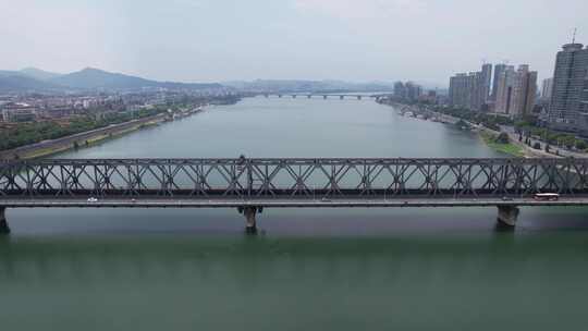 湖北襄阳汉江大桥铁路大桥交通航拍
