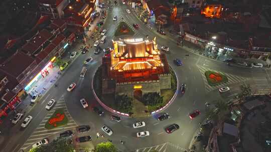 福建泉州朝天门古建筑泉州地标夜景夜晚航拍