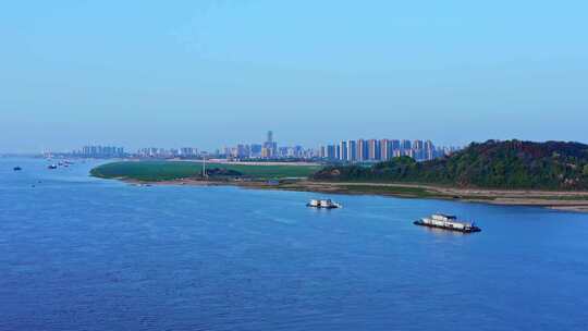 岳阳洞庭湖飘尾夕阳下湖边风光