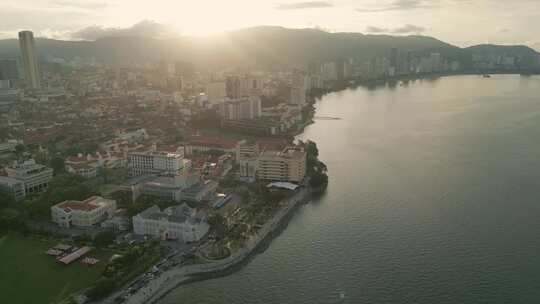 槟榔屿乔治市的日落天线马来西亚马来半岛东