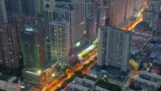 湖北武汉洪山区夜晚夜景航拍车流交通高楼大