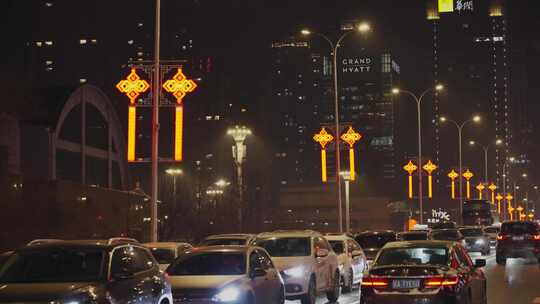 城市夜晚晚高峰车流新年堵车4K