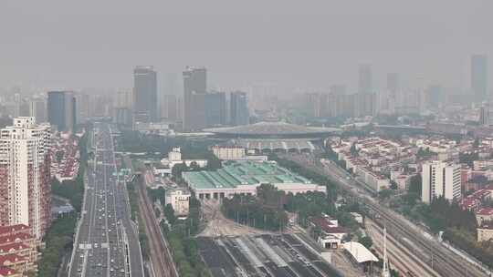 上海闵行区沪闵高架路车流航拍视频素材模板下载