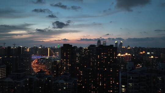 上海徐家汇傍晚航拍风光