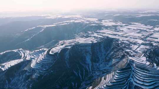 黄土高原梯田风貌冬季雪景