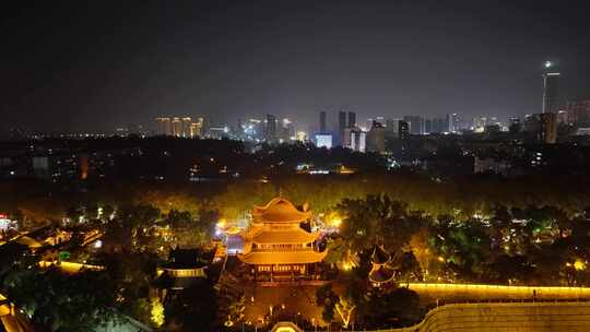 湖南岳阳楼景区夜景航拍