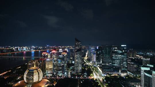 杭州钱塘江钱江新城夜景视频素材模板下载