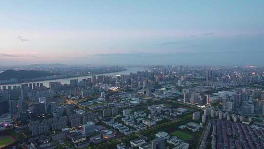 杭州滨江城市建筑夜景航拍