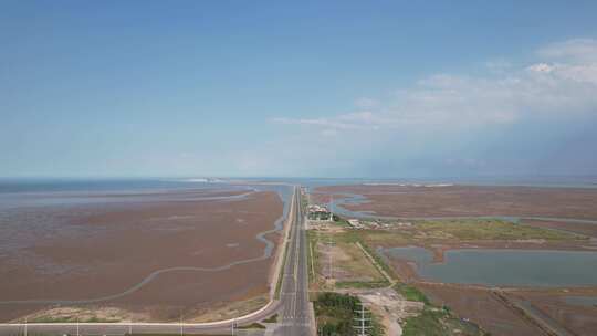 大海海边沙滩自然风光蓝天白云航拍