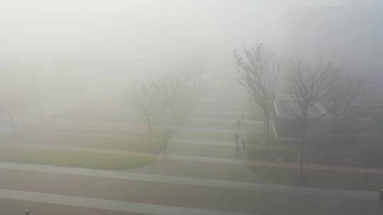 在雾霾中行走