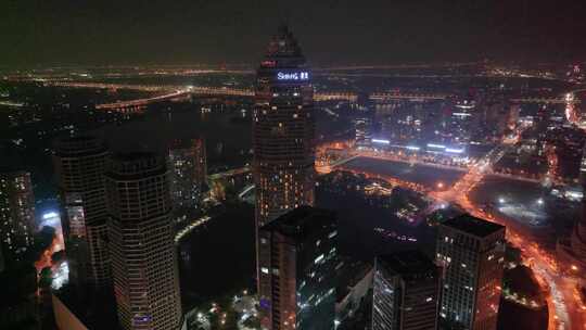 浙江绍兴市区市中心高楼大厦夜晚夜景航拍