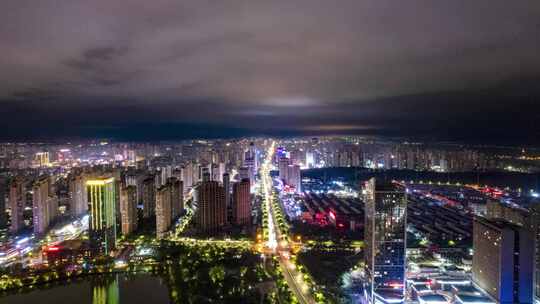 蚌埠城市夜景大景交通航拍延时