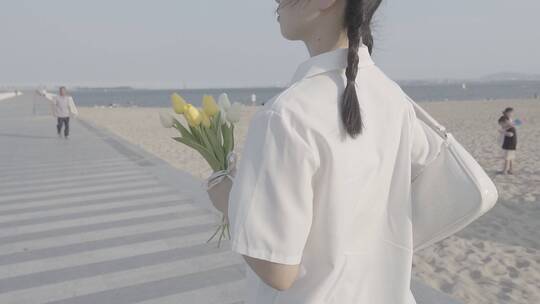 海边女生 走路镜头 泰国校服jk视频素材模板下载